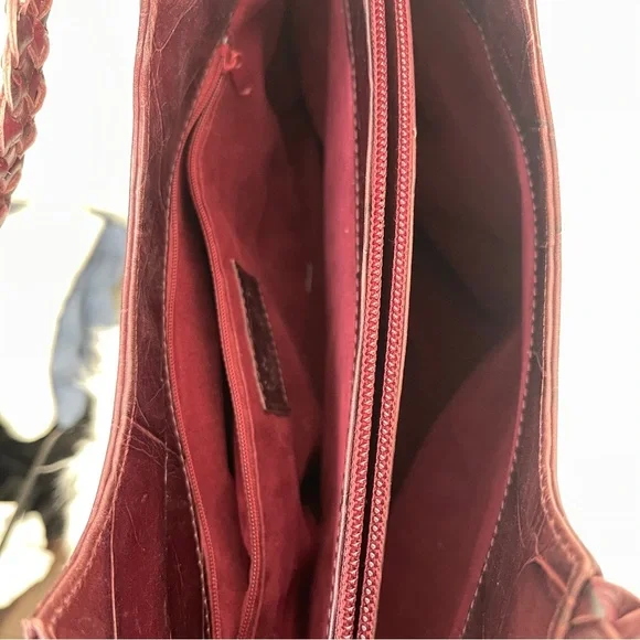 Authentic FALOR Handbag Made in Italy Braided Handle Crocodile Embossed Leather